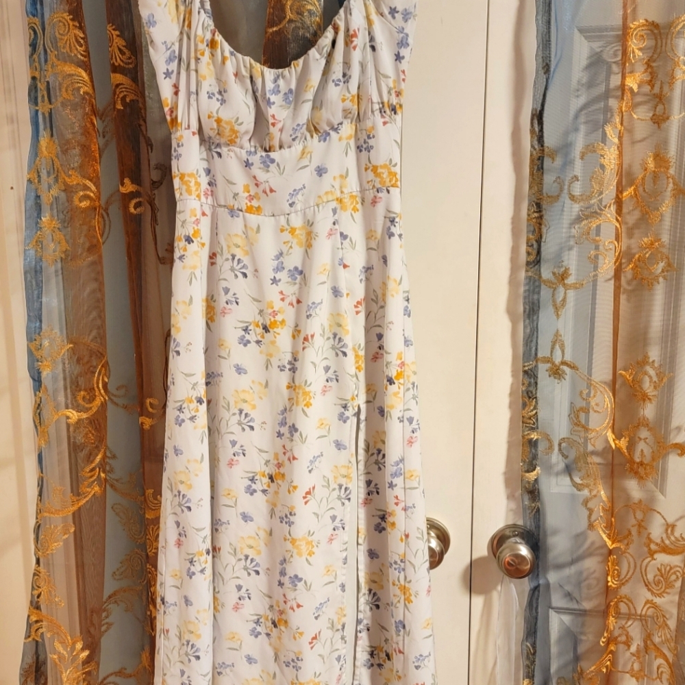 Abercrombie & Fitch Floral Midi Dress - White and Yellow